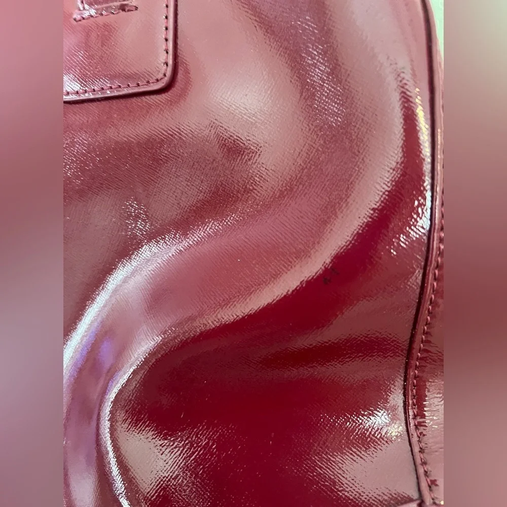 Tory Burch Burgundy Patent Leather Tote Structured Work Bag